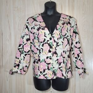 Jovie Ivory Floral Button-Up V-Neck Jacket Sz 3X